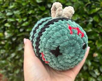 Zom-Bee Crochet Plushie | Fuzzy Handmade Halloween Themed Bee Stuffed Animal | Zombie Toy