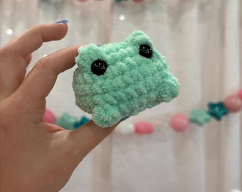 Crochet Mini Frog Plushie | Green Amigurumi Toad Stuffed Animal Toy