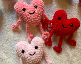 Heart Crochet Plushie | | Heartley the Heart | Valentines Plushie | Heart Plushie | Dangle Legs Heart Toy | Valentines Gifts for Kids Teens