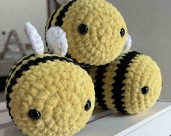 Bee Crochet Plushie | Handmade Stuffed Animal | Fuzzy Honey Bee Toy