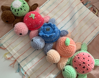Fruit Turtle Crochet Plushie | Kawaii Turtle | Fuzzy Turtle | Stuffed Turtle | Watermelon Blueberry Strawberry Peach Kiwi Pineapple Coconut