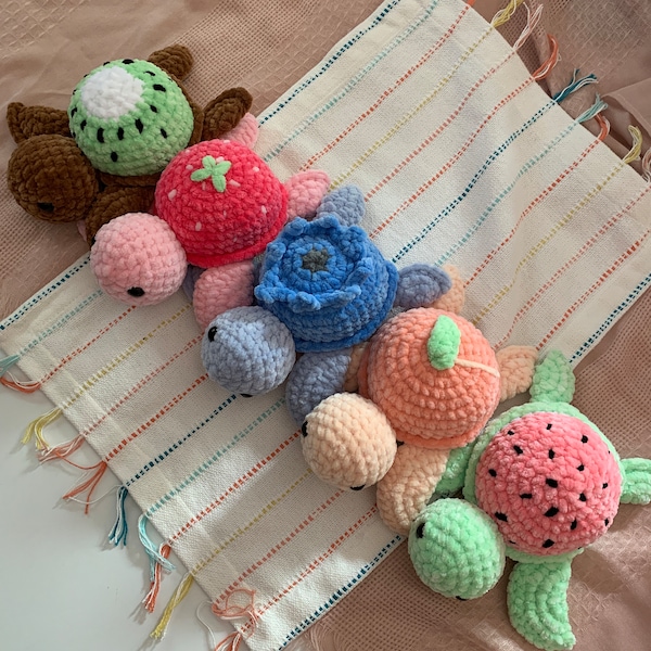 Crochet Fruit Turtle | Kawaii Turtle | Fuzzy Turtle | Stuffed Turtle | Stuffed Fruit Turtle | Watermelon Blueberry Strawberry Peach Kiwi