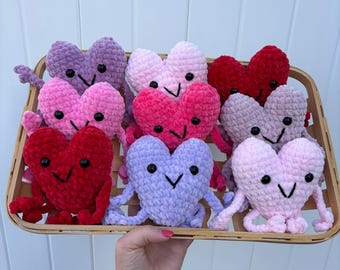 Heartley the Crochet Heart Plushie | Personalized Handmade Amigurumi Valentines Themed Stuffed Toy Custom Color