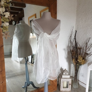 Large bridal stole in natural white or ecru polyester organza, 220x60, transparent, Laurine Masset