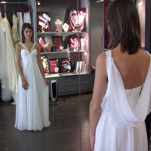 Boho wedding dress boho draped chiffon, grecian, roman, light, fresh, built-in bra, removable stole, custom made, VESTALE