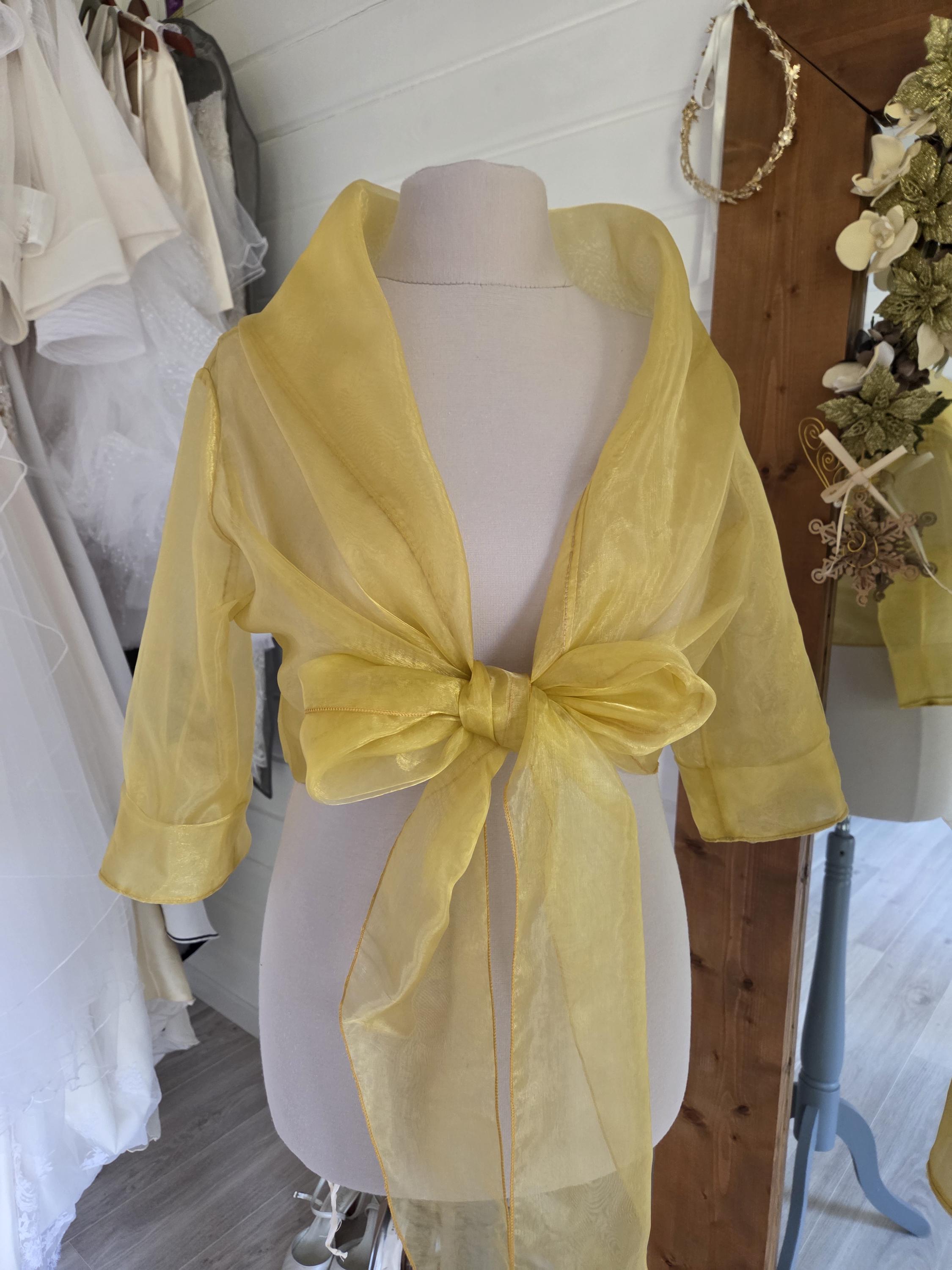 Bolero - rich gold polyester organza stole, front knot, or wrap, 3 4…