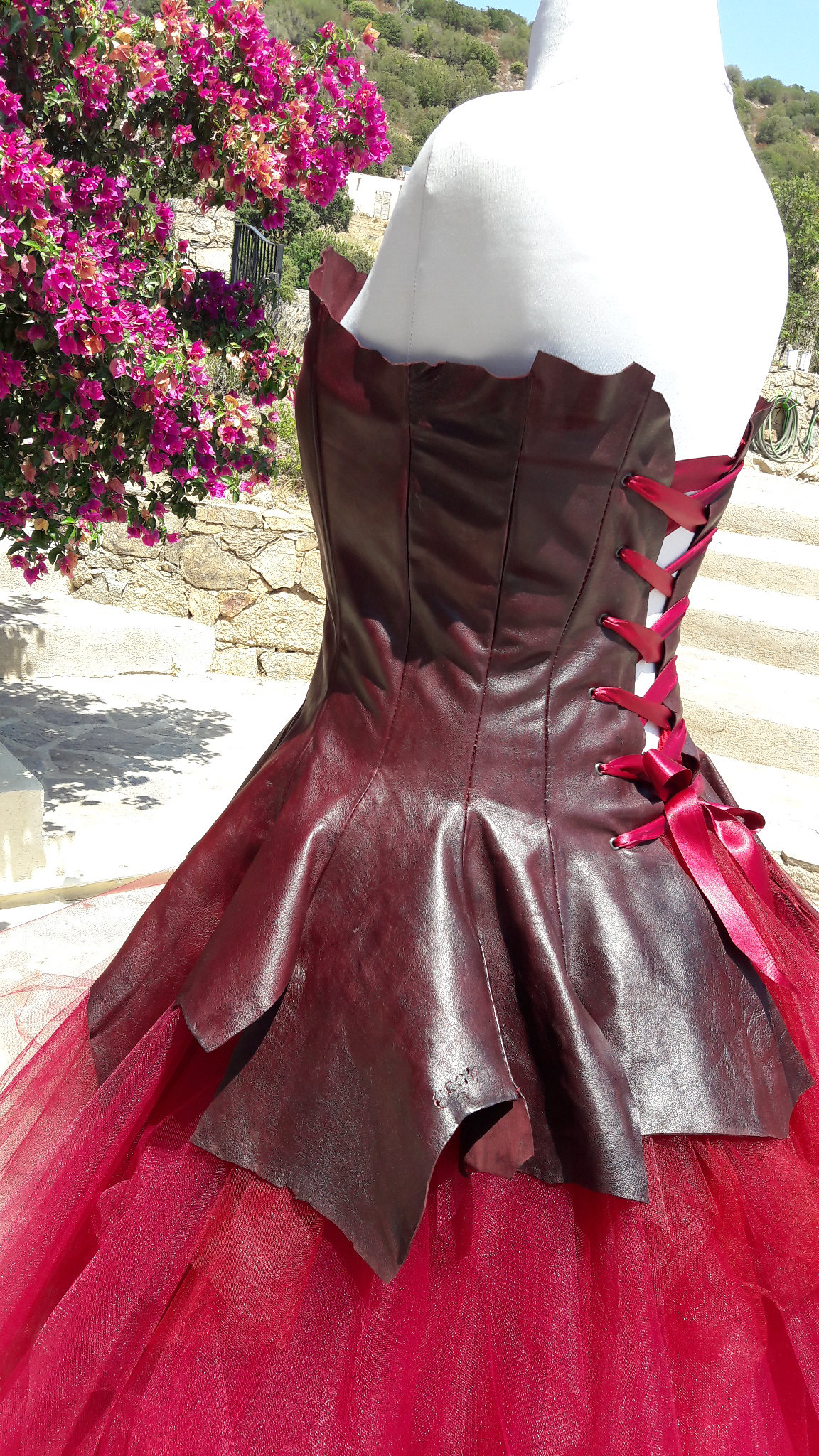 red leather wedding dress Breana Red Wedding Dress, Red A-Line Wedding Dress, Gothic Wedding Dress, Halloween Wedding Dress, V neckline Red Wedding Dress, Red Ballgown