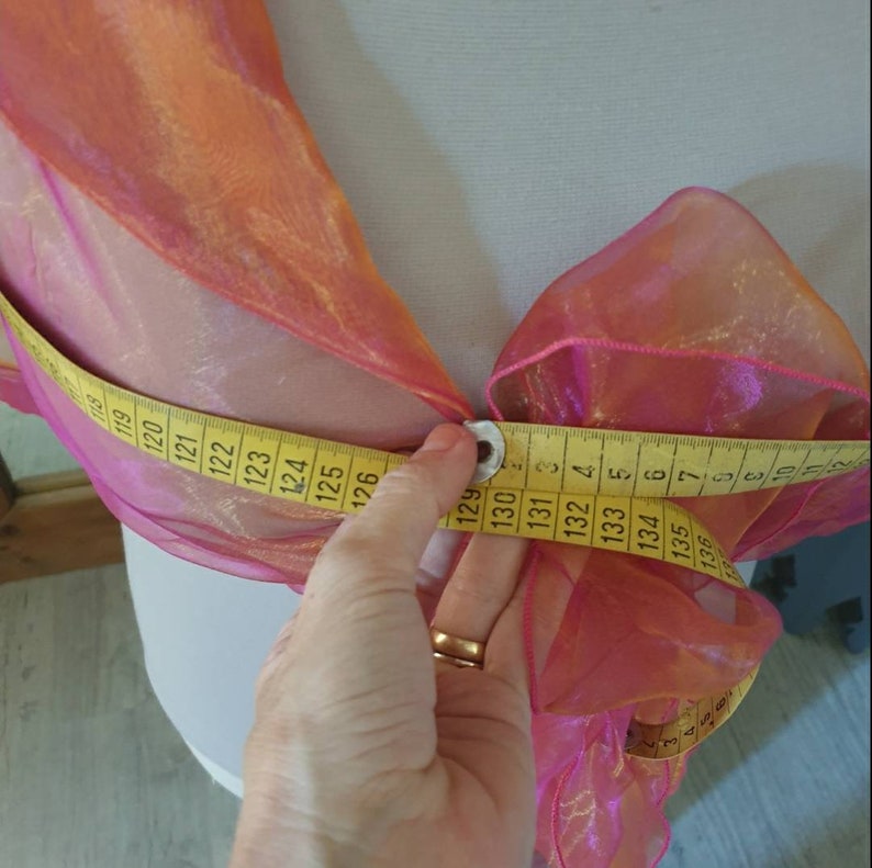 Bolero fuchsia roze, goudkleurige organza stola van polyester, strik aan de voorkant of omslag, 3/4 mouwen, grote sjaalkraag, one size afbeelding 9