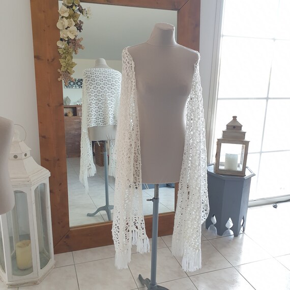 SCARF 185 CM IN WHITE MOHAIR AND WOOL 413753