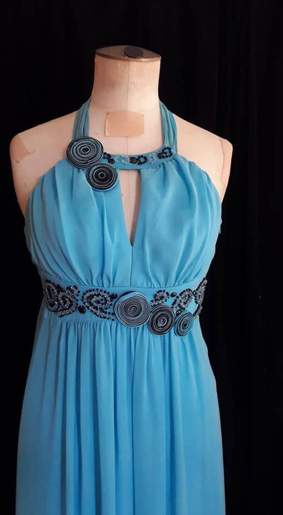 Long Evening Dress Gradient Blue Greek 