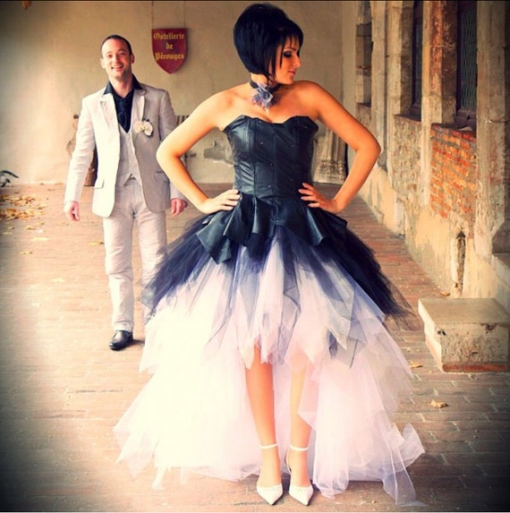 Wedding Dress leather Wedding Dress strapless Wedding Dress Tulle Skirt black Sleeveless Dress Edgy Wedding Outfit unique Leather Dress Etsy UK