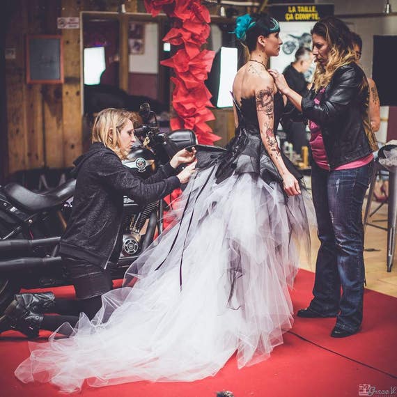 Black leather wedding dress sales