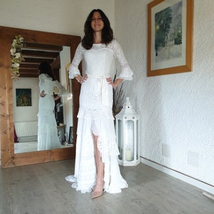 Wedding dress-Sleeved lace wedding dress-Vintage lace wedding dress-Recycled lace dress-Boho wedding dress- gift for women