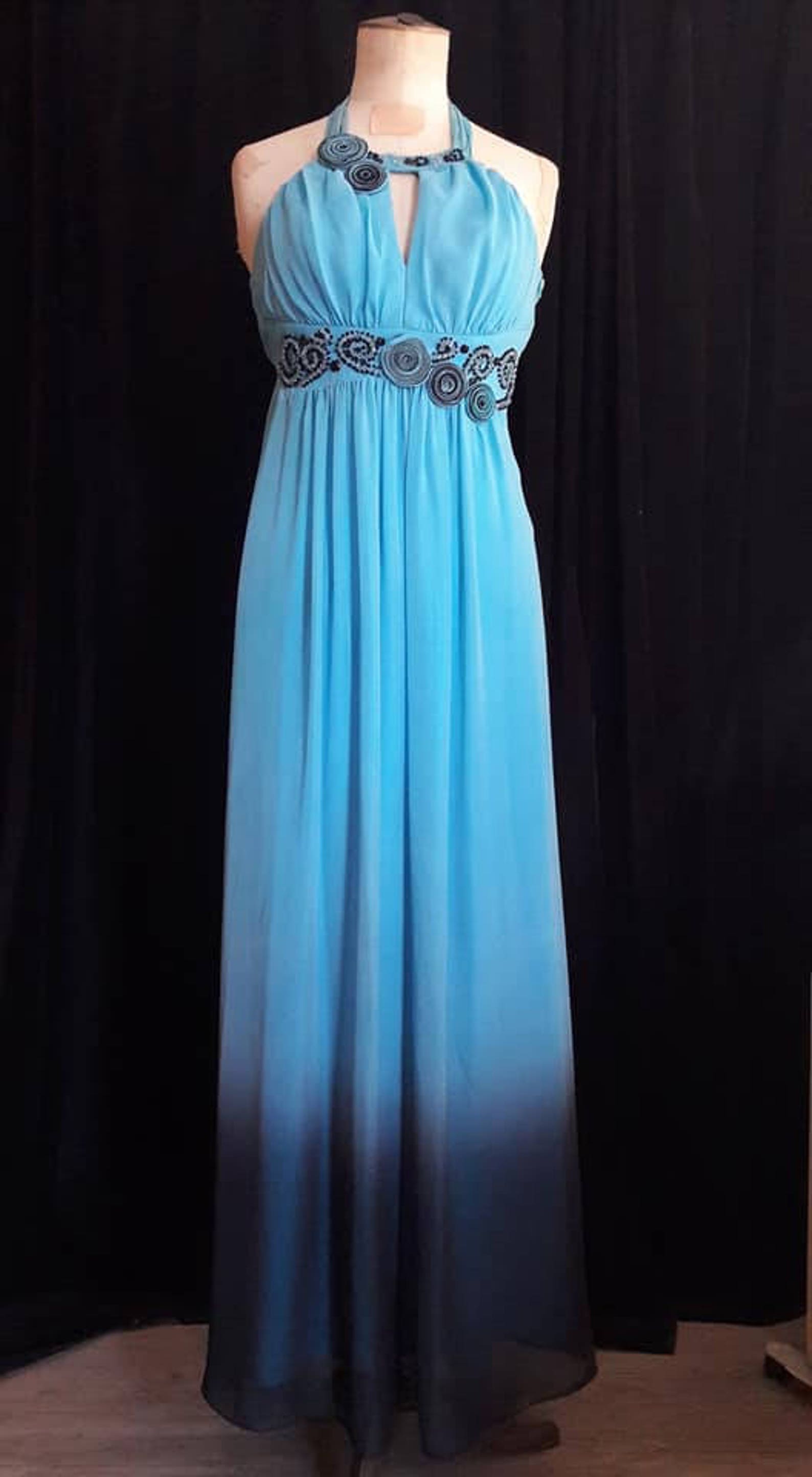 Long Evening Dress, Gradient Blue, Greek Style, Wedding, Gala
