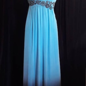 Long evening dress, blue gradient, Greek style, wedding, gala, promdress, high waist, flowing chiffon, 38-40, Laurine Masset