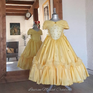 Costume, beauty and the beast, Disney, dress, Princess, yellow, disguise, luxury, high-end, custom-made, custom-made, silk, satin, lace