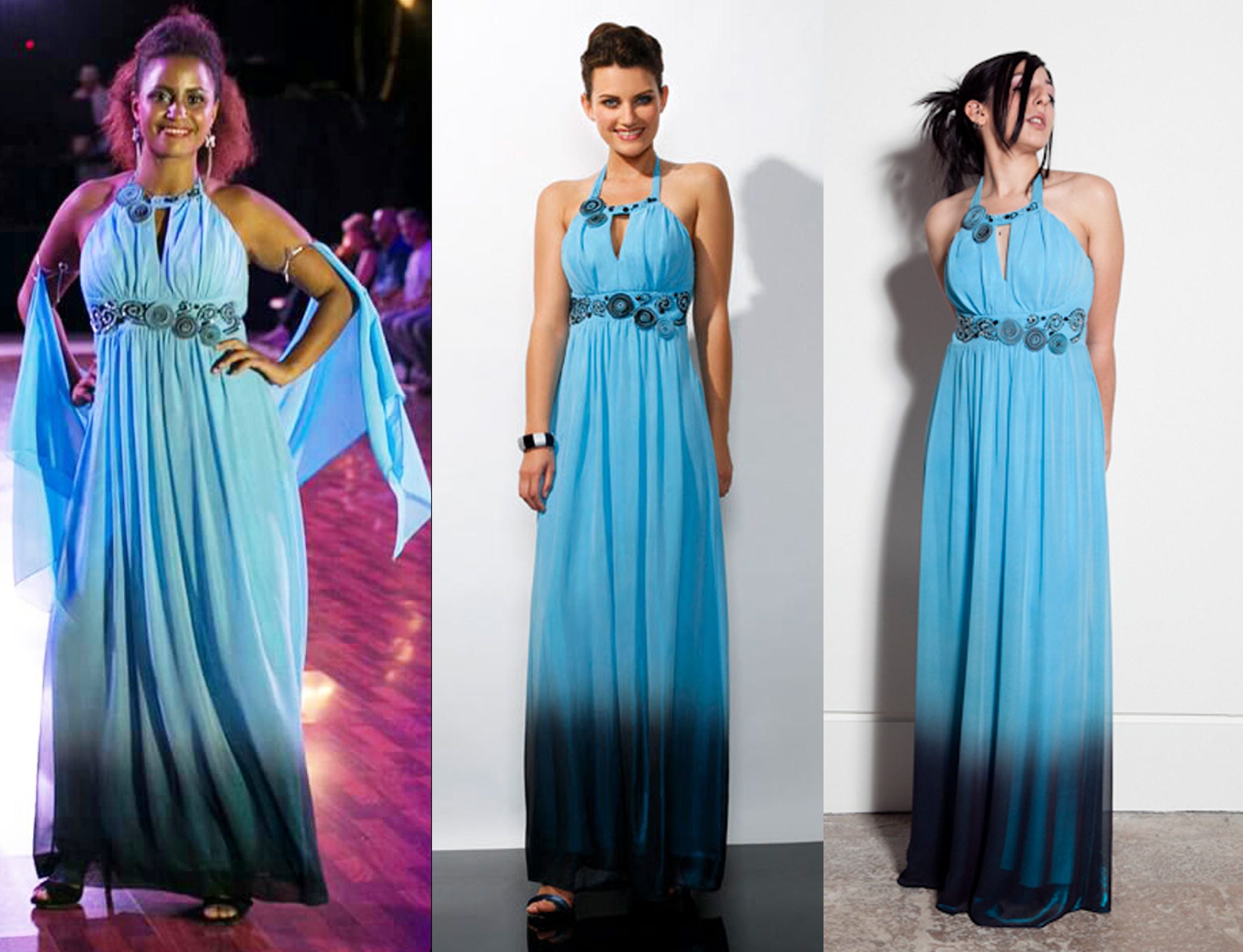 Long Evening Dress Gradient Blue Greek 
