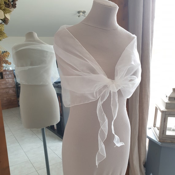 Cloud Stole in Natural White Polyester Organza, Around the
