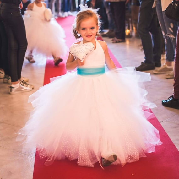 Little Bridesmaid Dress, in White Pleated Organza, Backless, Tulle  Handkerchief Petticoat With Plumetis, Hoop, 6-8 Years, Laurine Masset - Etsy