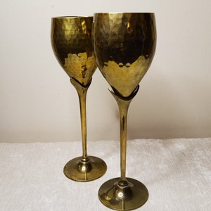 Pair of Vintage Brass Goblets, Brass Stemware Set, Brass Wine Glass Set, Brass Chalices, Brass Cups, Home Decor, Decorative Brass Drinkware