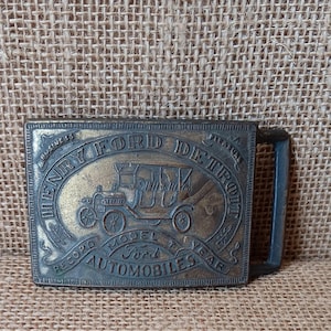 Vintage Henry Ford Detroit Automobiles Record Model T Year Brass Belt Buckle, Metal Belt Buckle, Metalware
