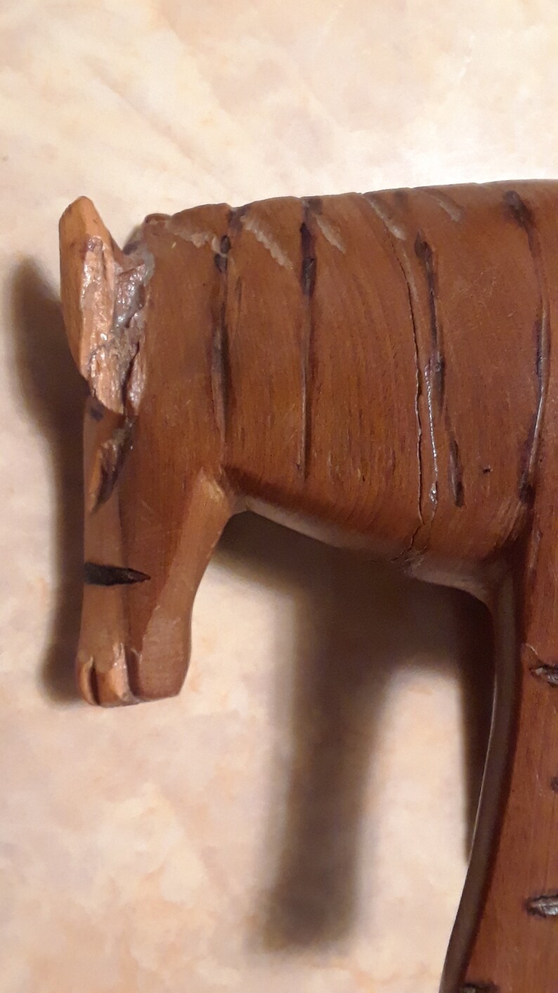 Vintage Hand Carved Wood Zebra Figurine Wooden African Etsy