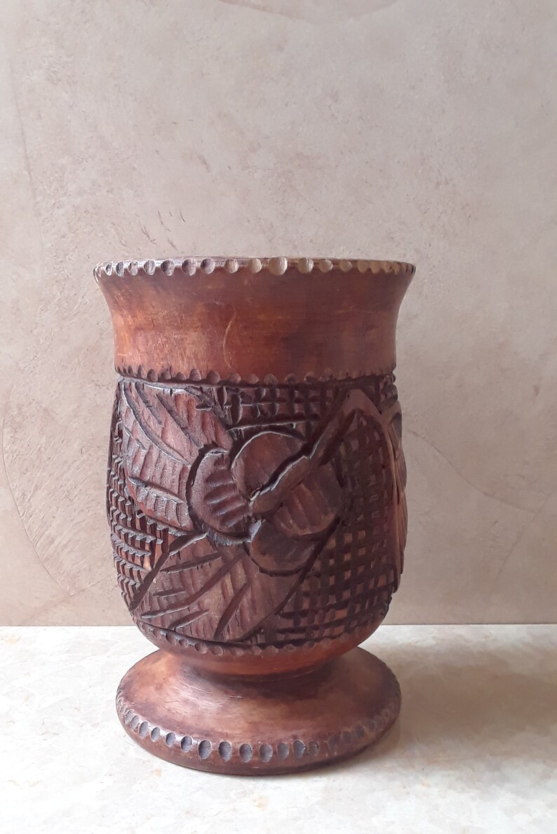Hand Geschnitzt Holz Vase Aus Den Bahamas Holz Volkskunst Etsy