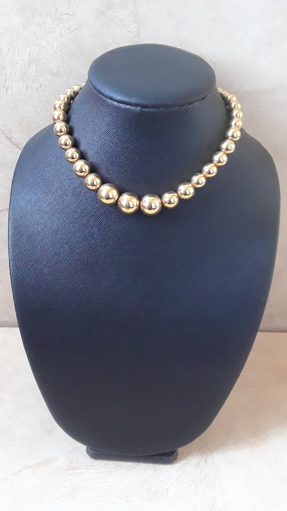 Vintage Gold Tone Beaded Necklace, 16" Metal Bead… - image 1