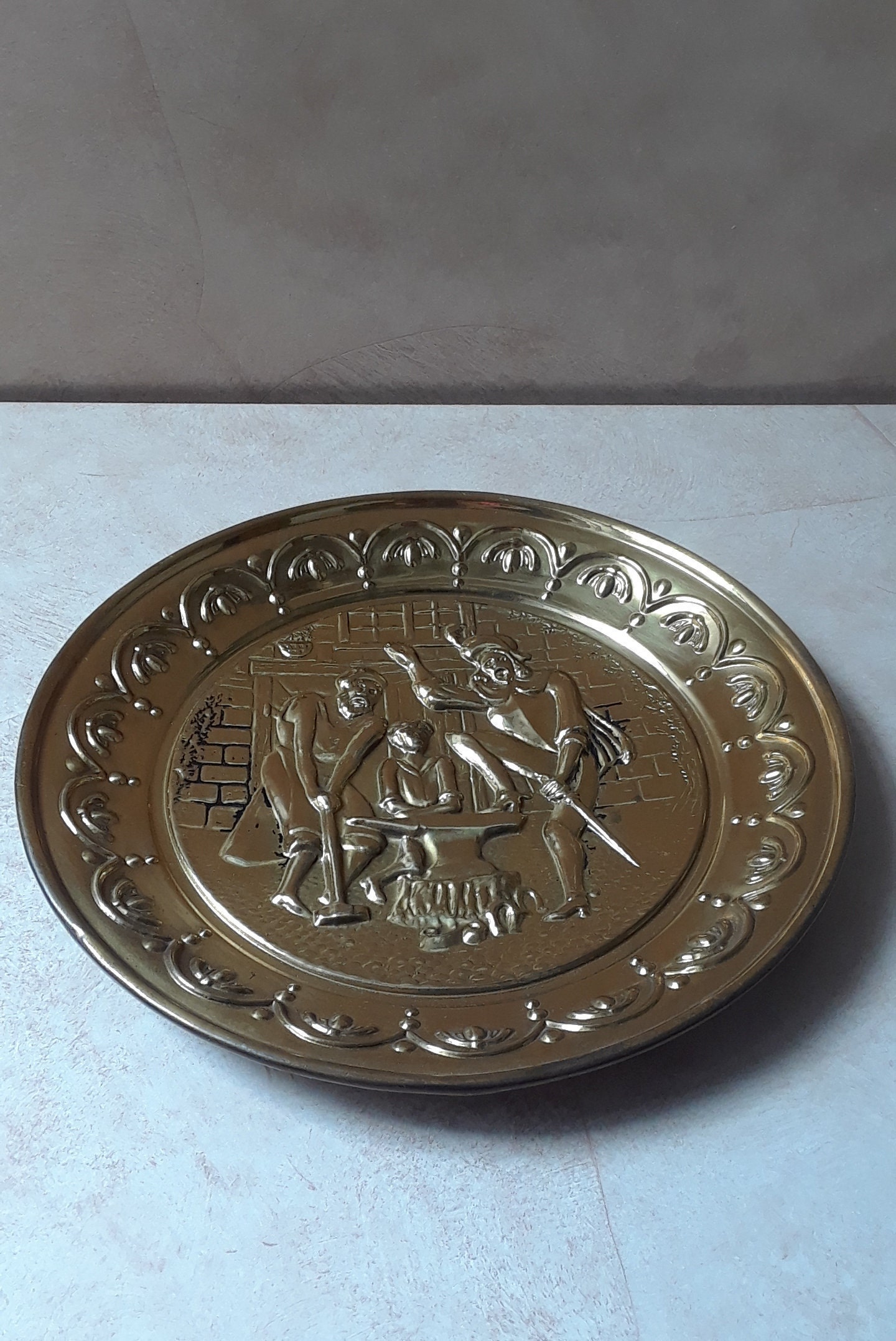 Vintage Brass Wall Plaque Made in England, Stamped Brass English Wall