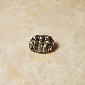 Vintage Brass 4 Kitten Brooch, Brass 4 Cat Pin, Brass Brooch with Litter of Kittens and Bowl, Metal Cat Fashion Accessories, Metalwork