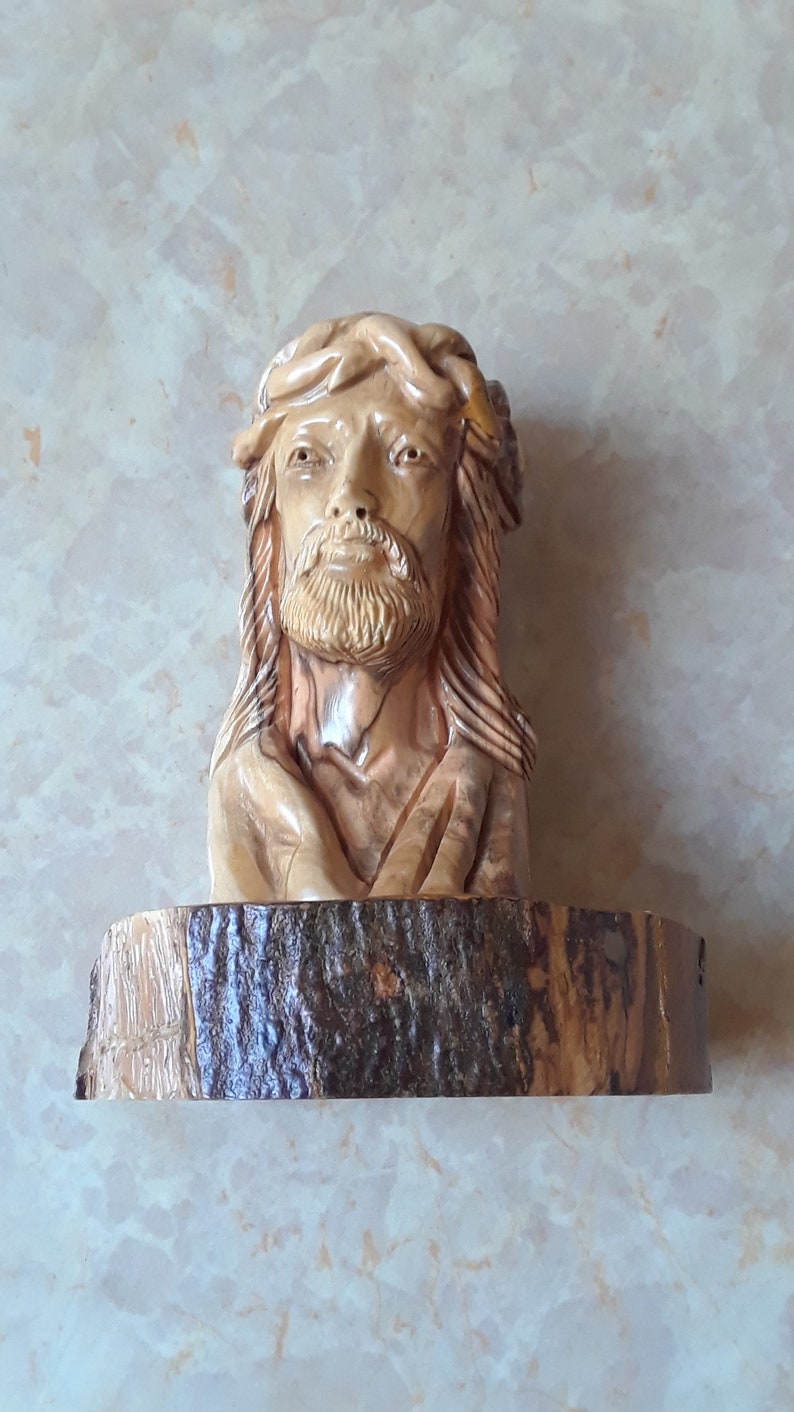Vintage Hand Carved Wood Jesus Christ Bust Carved Wood Holy Etsy