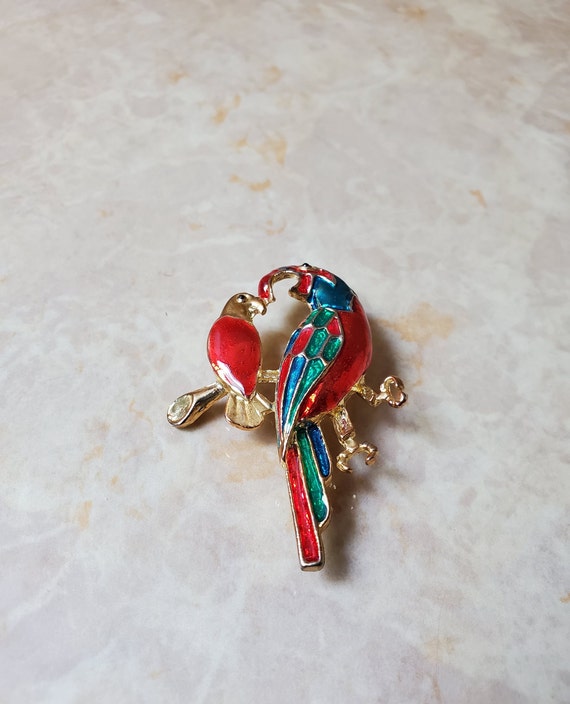 Vintage Parrot Brooch, Multi-Color Enamel & Gold … - image 2