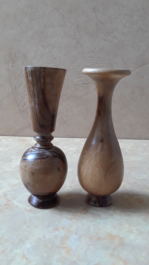 Pair of Mini Wood Vases Mini Flower Vase Set 2 Wooden Craft Etsy