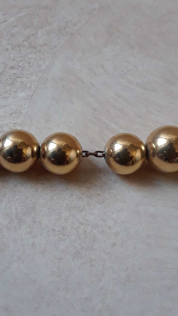 Vintage Gold Tone Beaded Necklace, 16" Metal Bead… - image 9