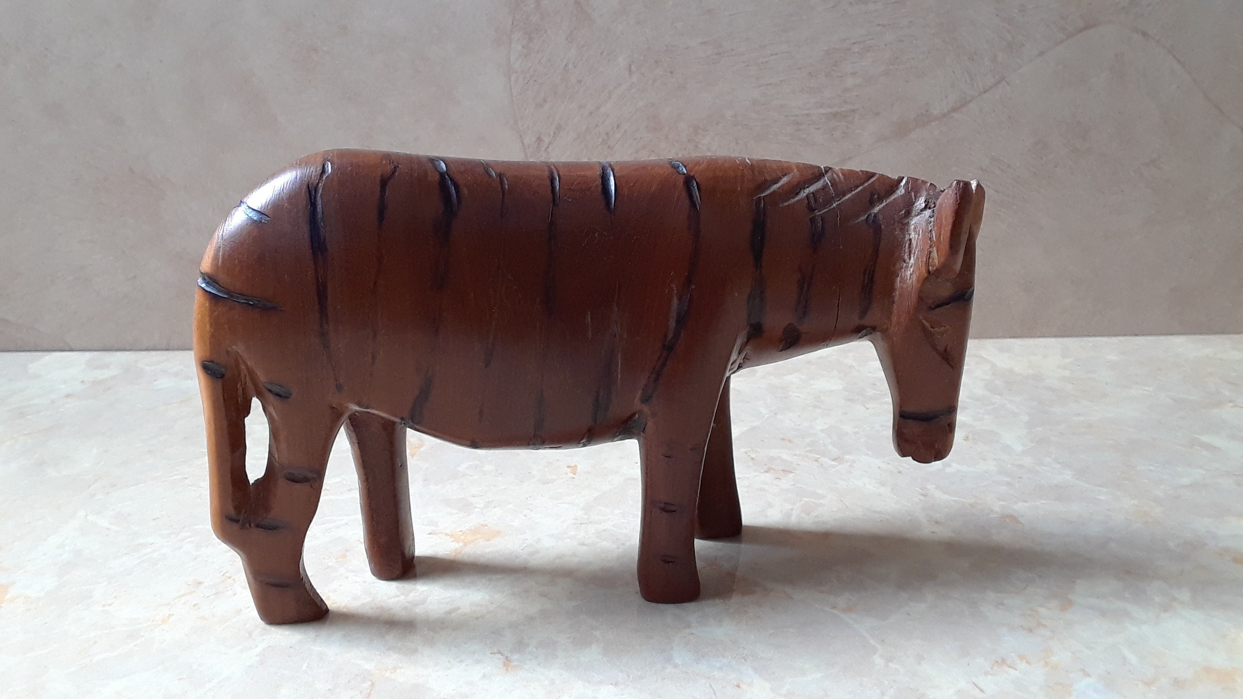 Vintage Hand Carved Wood Zebra Figurine Wooden African Etsy