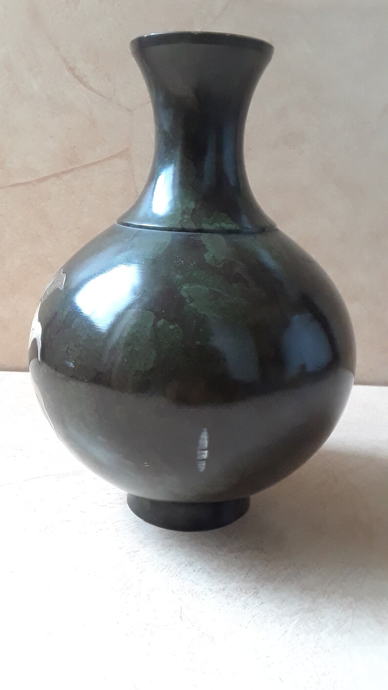 Toyo Vase Made in Japan, Vintage Mixed Metal Vase With Foral Carvings