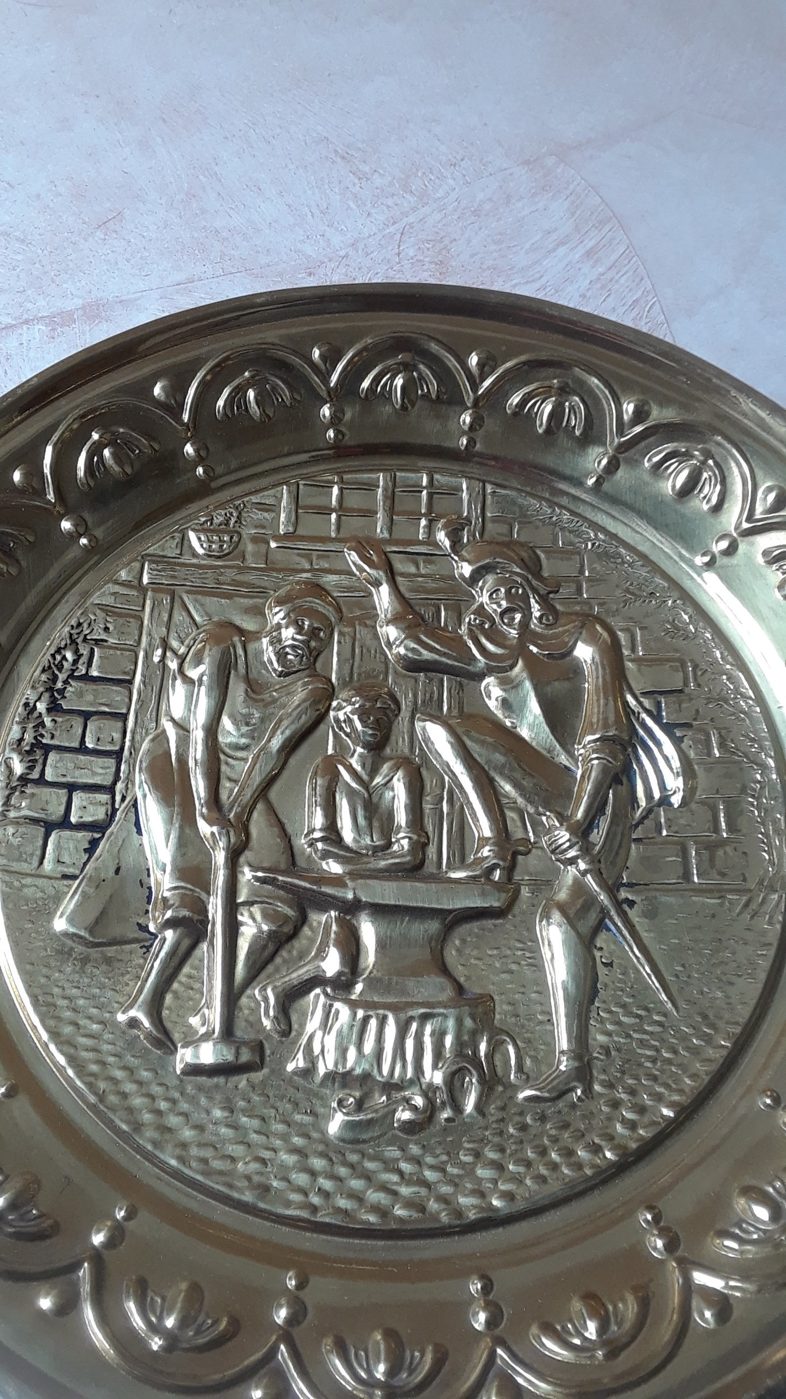 Vintage Brass Wall Plaque Made in England, Stamped Brass English Wall