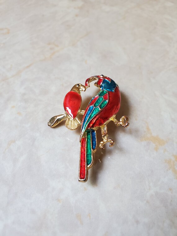Vintage Parrot Brooch, Multi-Color Enamel & Gold … - image 5