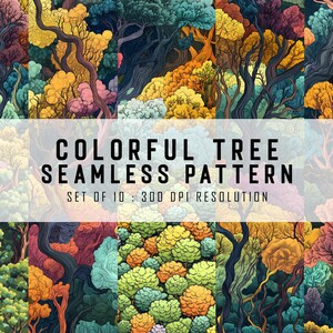 10 Colorful Mystic Tree Seamless Patterns - Digital Download - Perfect ...