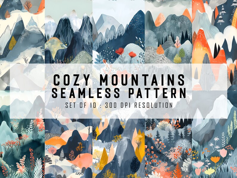 10 Cozy Mountains Seamless Patterns - Digital Download - Perfect for ...