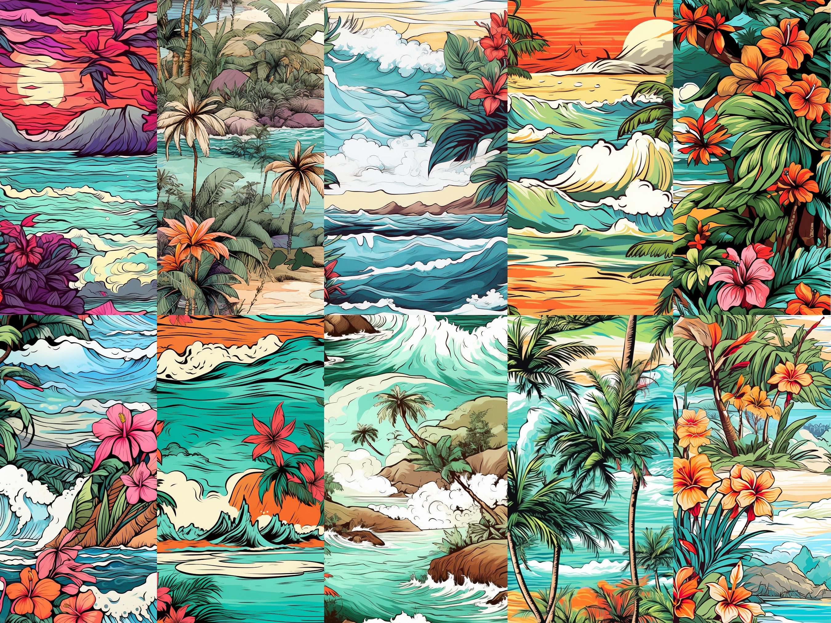 10 Tropical Beach Seamless Patterns - Digital Download - Perfect for ...