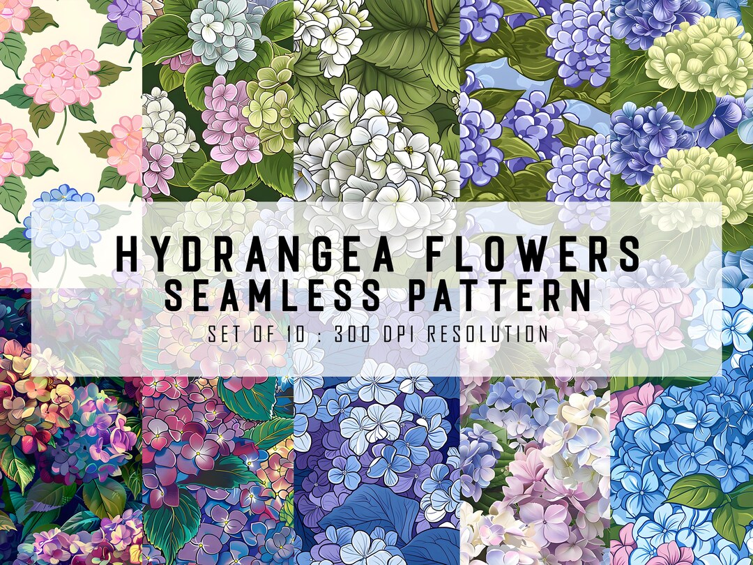 10 Colorful Hydrangea Flowers Seamless Patterns - Digital Download ...