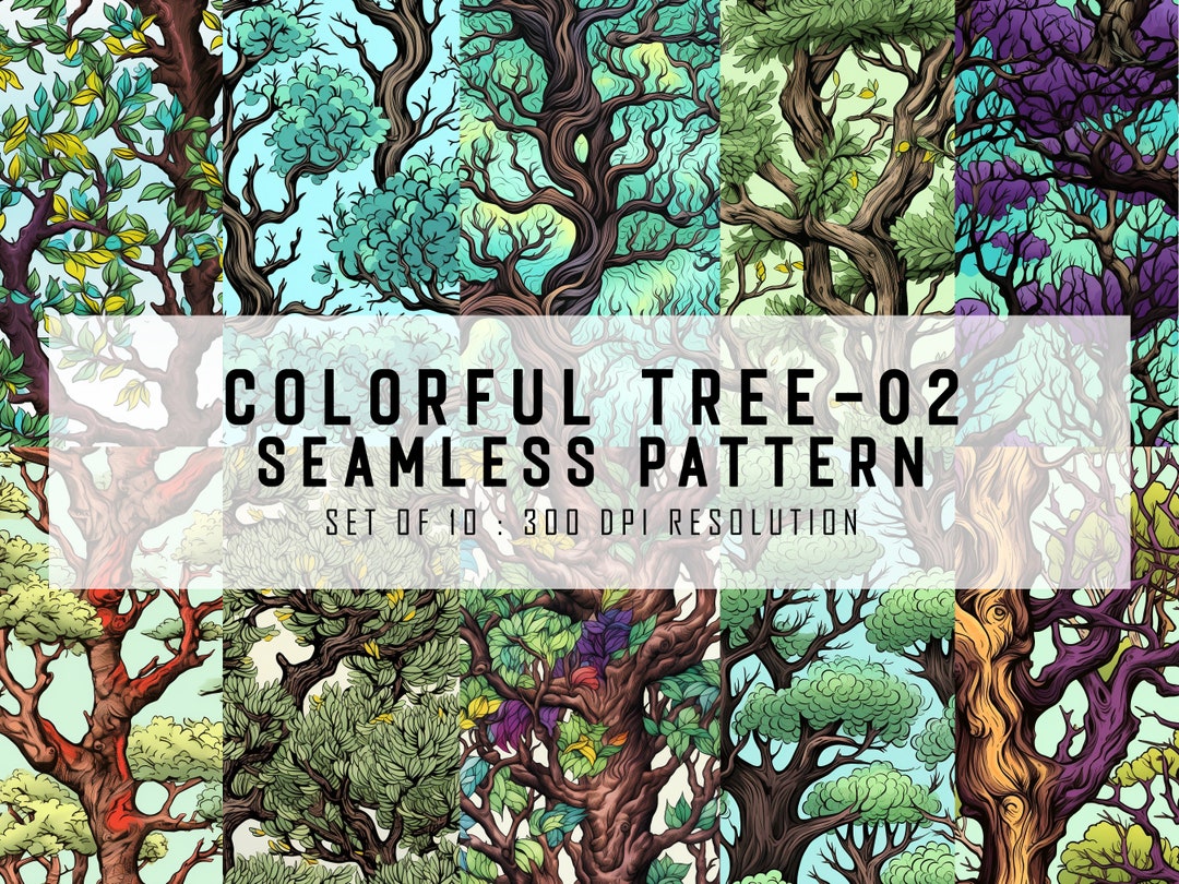 10 Colorful Trees -02- Seamless Patterns - Digital Download - Perfect ...