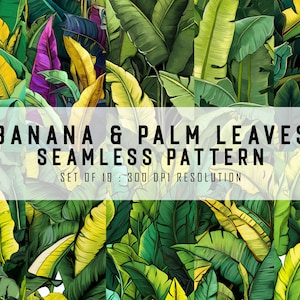 10 Palmen und Bananenblätter Muster - Digitaler Download - Perfekt für Stoffe, Home Decor, Planer, Schreibwaren und mehr!