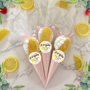Personalized Pink Lemonade Mix Cones, Summer Party Favors, Wedding Shower Gift, Lemon Flavored Candy, Mothers Day Ideas, Lemonade Stand