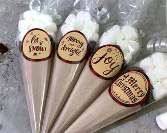 Christmas Hot Chocolate Cones, Red Plaid, Merry Christmas Stickers Thank you gift, Hot Chocolate Bar, Hot Cocoa. Wedding Favors, Work gift