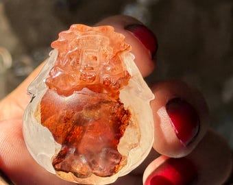 Pixiu Quartz Carving, Red Fire Quartz, Turtle Crystal, Carving,