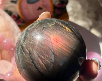 Purple Labradorite Sphere, Flashy Rainbow Colors, Metaphysical Palm Stone