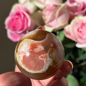 Green Flower Agate Sphere: Sakura Blossom Crystal Gift (47mm)