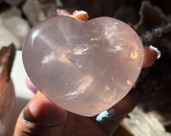 Girasol Rose Quartz Heart with Star Flash, Medium Crystal Healing Stone (83 mm)